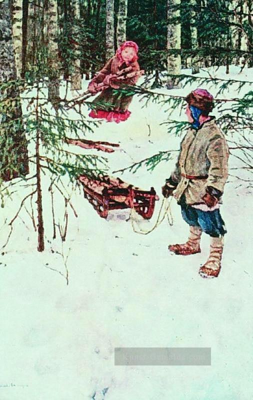 Winter Nikolay Bogdanov Belsky Kinder Kinder Impressionismus Ölgemälde